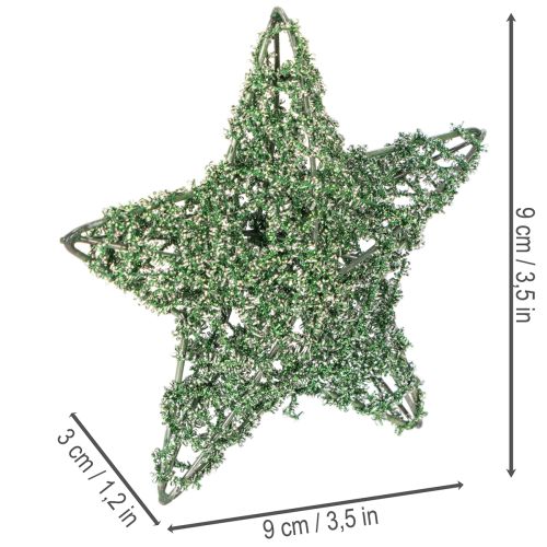 Ensemble d'étoiles décoratives en fil de fer vert, deux tailles, 10 cm, 12 pièces | Floristik24.be
