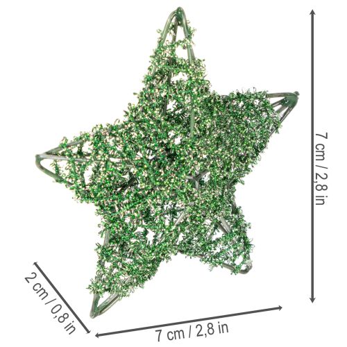 Ensemble d'étoiles décoratives en fil de fer vert, deux tailles, 10 cm, 12 pièces | Floristik24.be
