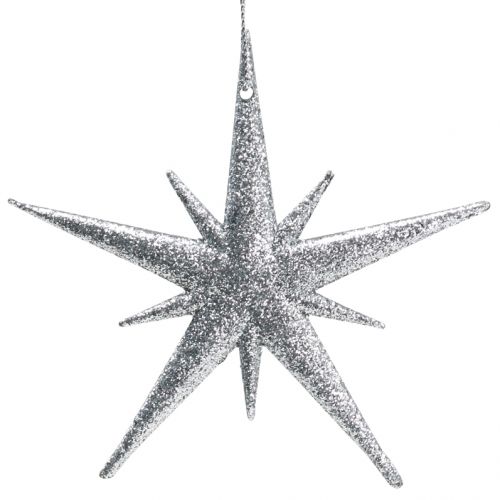 Floristik24 Etoile à paillettes à suspendre argent 13cm 12pcs