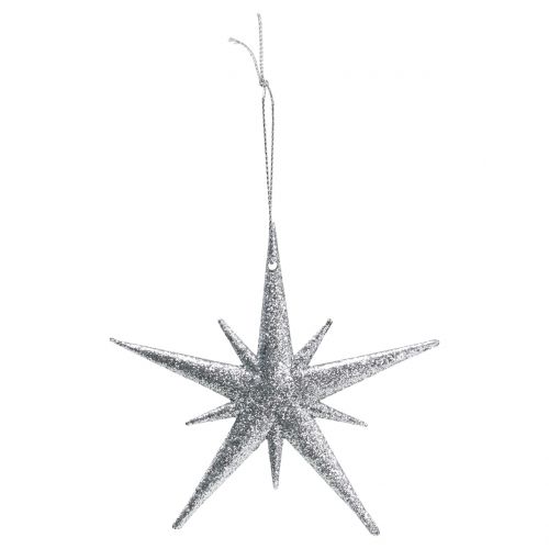 Floristik24 Etoile à paillettes à suspendre argent 13cm 12pcs