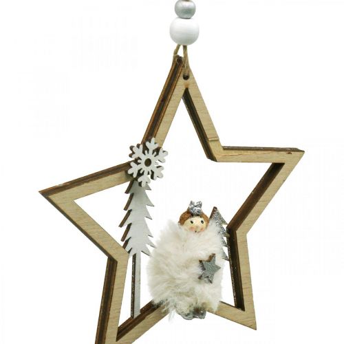 Article Décoration de Noël étoile cintre déco en bois Ø13,5cm 4pcs