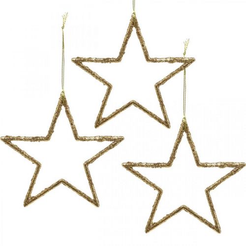 Floristik24 Étoiles pailletées, décorations de l'avent, décorations étoiles à accrocher, décorations de Noël dorées 11,5 × 12cm 12pcs