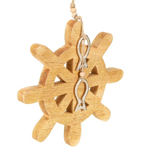 Article Volant Décoration Bois Naturel Poisson Argent Suspendu Ø21.5cm