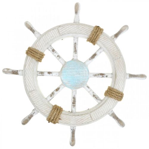 Floristik24 Décoration maritime, volant en bois naturel, bleu et blanc shabby chic Ø35cm
