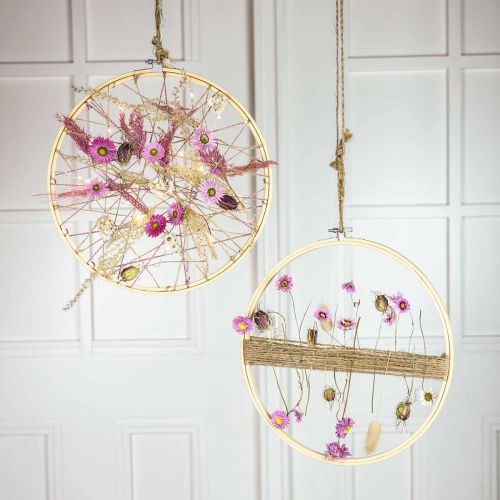 Floristik24 Cadre à broder rond, fait main, anneau en bois pour décorer, DIY, décoration bohème Ø30cm