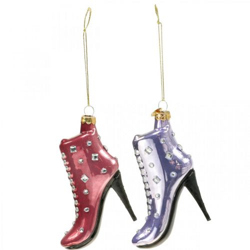 Floristik24 Décoration de sapin de Noël bottes en verre rose, violet 10,5cm 2pcs