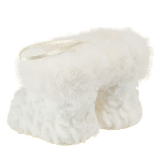 Article Bottes avec bottes en fourrure décoration sapin de Noël blanc 7cm 2pcs
