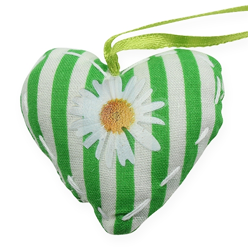 Floristik24 Cœurs de tissu à suspendre, vert 5cm 6P