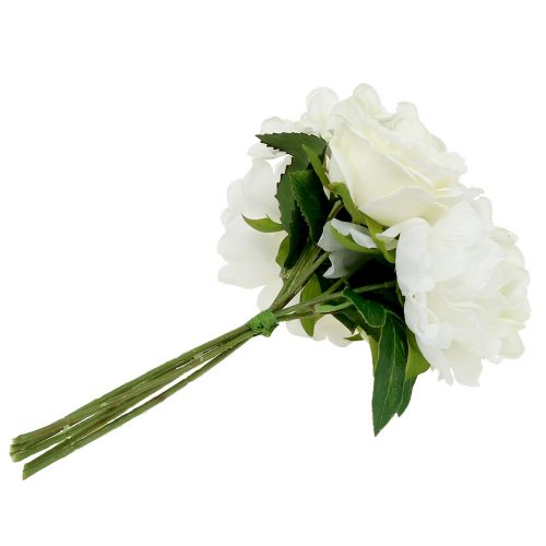 Article Bouquet décoratif blanc avec perles et strass 29 cm