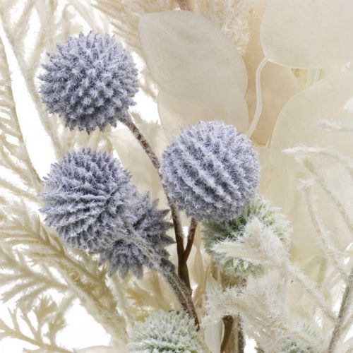 Feuille d'argent globe chardon fougère fleurs artificielles crème 56cm bouquet