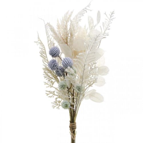 Feuille d&#39;argent globe chardon fougère fleurs artificielles crème 56cm bouquet