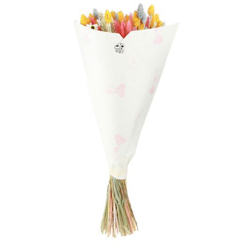 Article Bouquet de fleurs séchées et grains rose jaune bleu 55cm