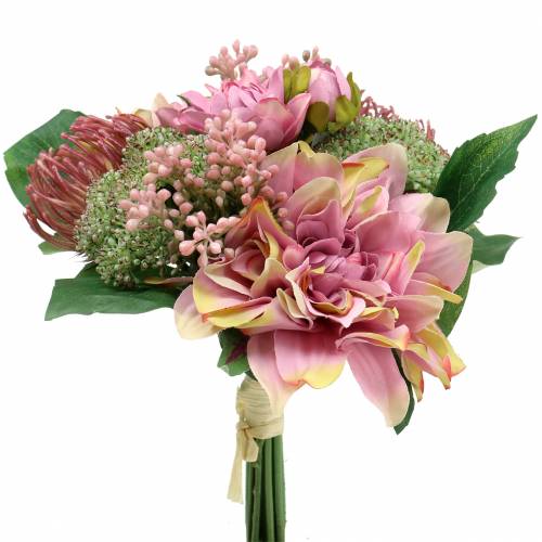 Floristik24 Bouquet dahlia et protea, fleurs en soie, décoration estivale L25cm