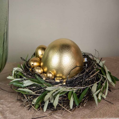 Article Décoration oeuf d'autruche soufflé décoration Pâques or Ø12cm H14cm