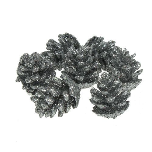 Floristik24 Cônes pommes de pin argent 3cm 48 pcs