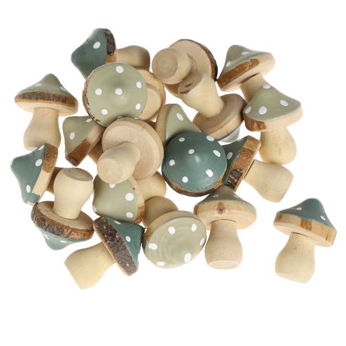Article Décoration à disperser en bois mini champignons amanites mouches décoratives vert Ø2,5cm 24 pcs