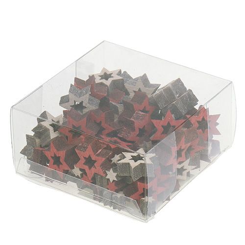 Floristik24 Mélange d&#39;étoiles en bois pour saupoudrer rouge, gris 2cm 96pcs
