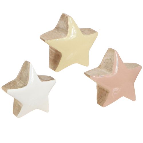 Décoration à disperser étoiles étoiles en bois rose blanc jaune Ø3cm 9 pcs