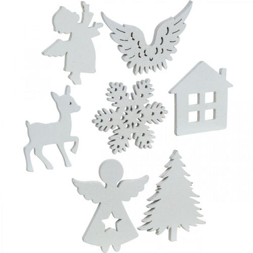 Article Décoration à parsemer Mélange de bois de Noël blanc 4cm 72p