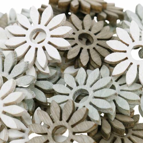 Floristik24 décorations à épandre fleur marron, gris clair, fleurs en bois blanc à disperser 144p