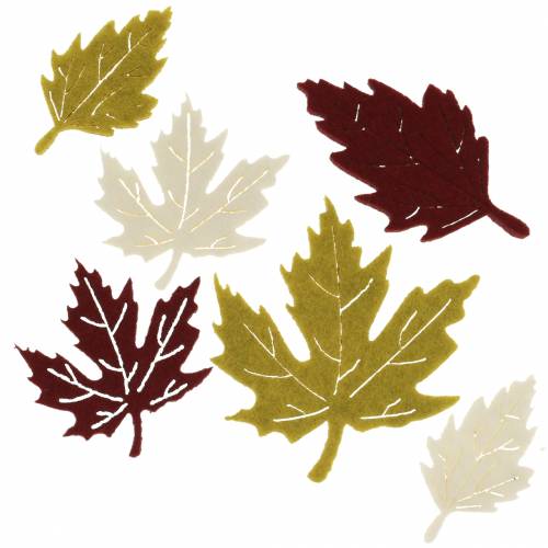 Floristik24 Décoration à disperser feuilles d'automne feutre Bordeaux/crème/vert 72 pcs