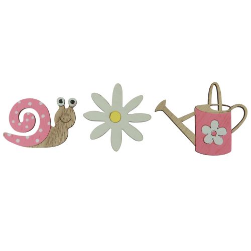 Floristik24 Décoration à disperser fleurs en bois escargots arrosoir rose 4cm 36 pcs