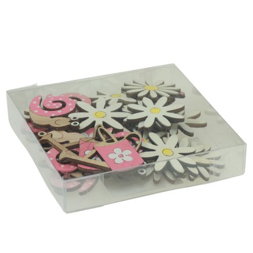 Article Décoration à disperser fleurs en bois escargots arrosoir rose 4cm 36 pcs