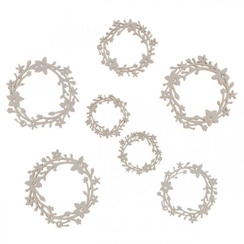Floristik24 Décoration à disperser couronne de fleurs en bois pièces à disperser printemps blanc Ø3–5cm 24 pcs
