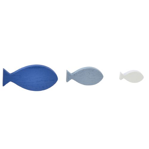 Article Décoration à disperser décoration en bois poisson bleu blanc maritime 3–8cm 24pcs