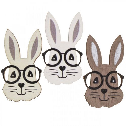Décoration à parsemer lapin en bois avec verres marron blanc 2,5×4,5cm 48p