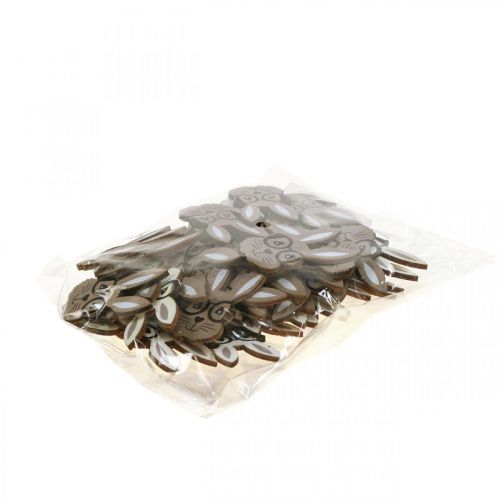 Article Décoration à disperser lapin en bois avec lunettes marron blanc 2,5×4,5cm 48 pcs