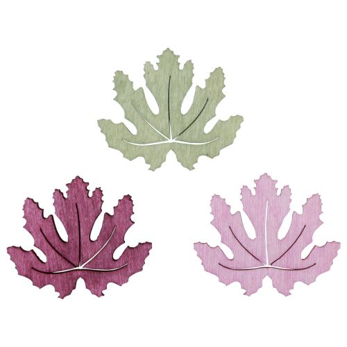 Floristik24 Décoration de table en bois feuilles d&#39;automne violet rose vert 4cm 72p