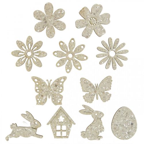 Floristik24 Bois de décoration à parsemer, pièces à parsemer printemps Pâques blanc 2–4cm 64p