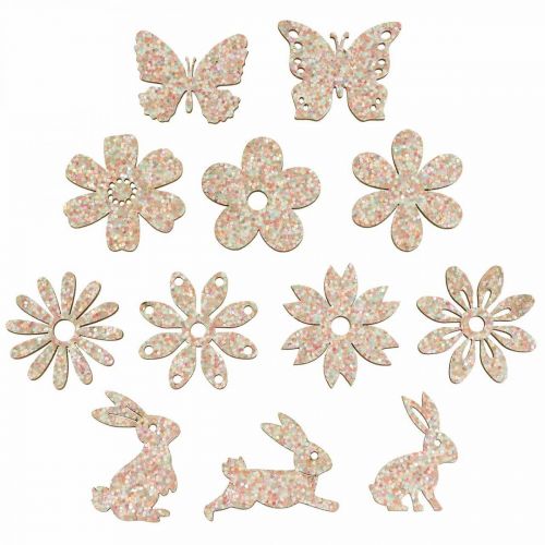 Bois de décoration à parsemer, pièces à parsemer printemps rose de Pâques 2–4cm 64p