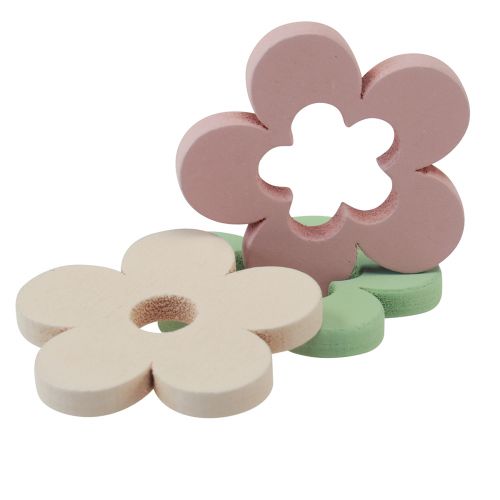 Article Décoration de table fleurs en bois décoration de table colorée 2 motifs Ø3cm 24 pcs
