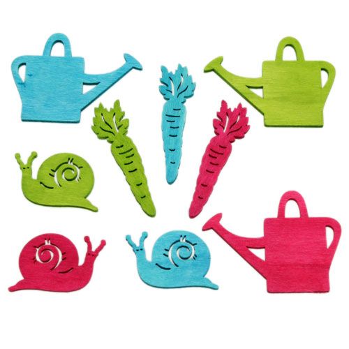 Décoration à disperser figurines en bois pichet escargot carotte 4cm - 6cm 72 pcs
