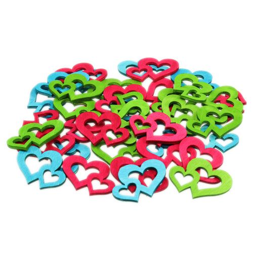 Floristik24 Décoration dispersée coeurs en bois asst coloré. 3 cm x 4 cm 72 pièces