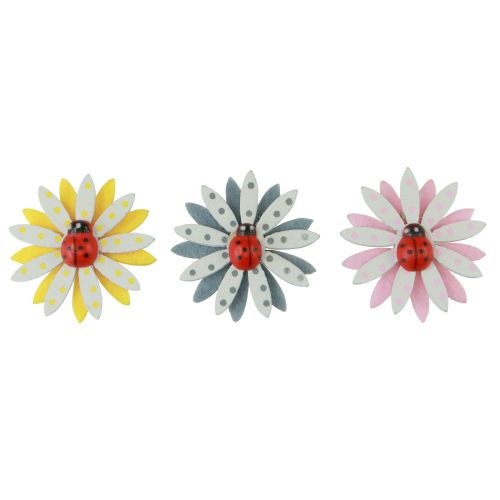 Floristik24 Décoration à disperser fleur de coccinelle feutre en bois couleur Ø4cm 48 pcs
