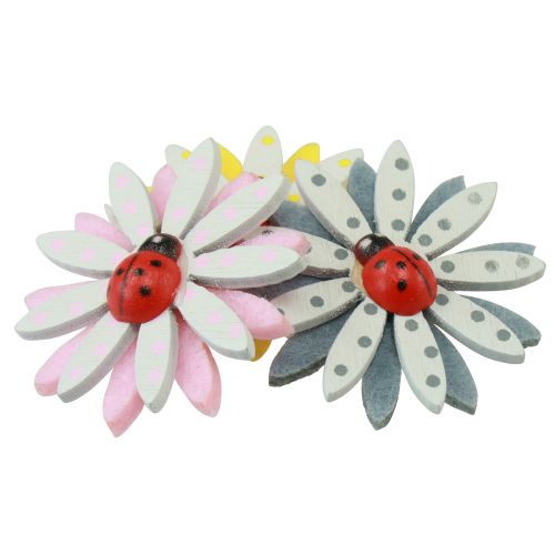 Article Décoration à disperser fleur de coccinelle feutre en bois couleur Ø4cm 48 pcs