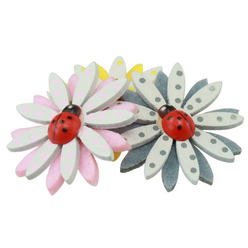 Article Décoration à disperser fleur de coccinelle feutre en bois couleur Ø4cm 48pcs