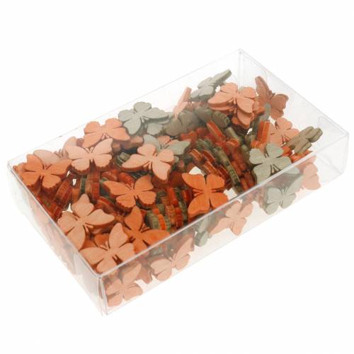 Floristik24 Décor à parsemer papillon papillons en bois décoration d&#39;été orange, abricot, marron 144 pièces
