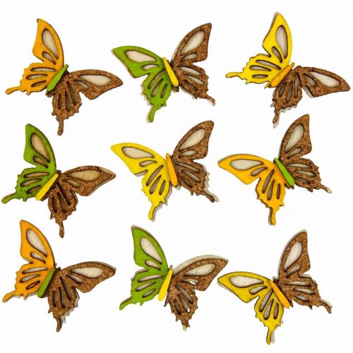 Article Décoration papillons en bois vert/jaune/orange 3×4cm 24 pcs