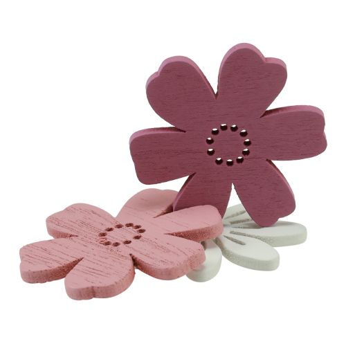 Article Décoration de table fleurs bois blanc rose violet 3,5cm 36pcs