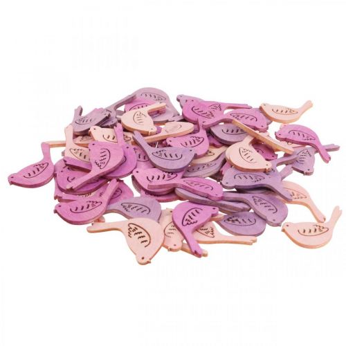 Article Décoration à disperser décoration oiseau bois, pièces à disperser tons roses 4cm 72 pcs