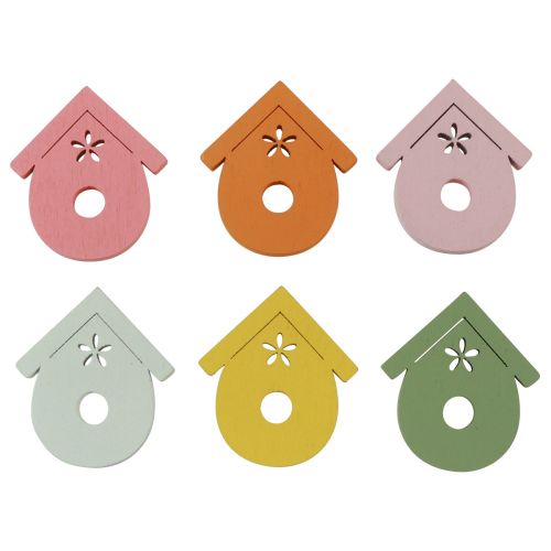Article Décoration à disperser nichoir à oiseaux décoration de table en bois colorée 2,5–3,5 cm 48 pièces