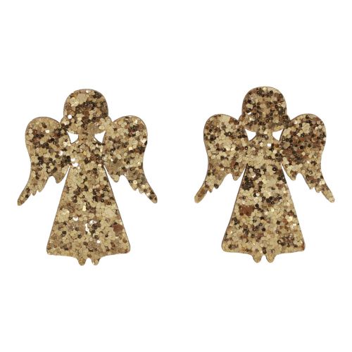 Décoration à disperser Noël ange en bois paillettes dorées 5x3,5cm 48 pcs