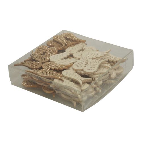 Floristik24 Décoration dispersée Noël ailes d'ange en bois paillettes 3×4cm 72 pcs