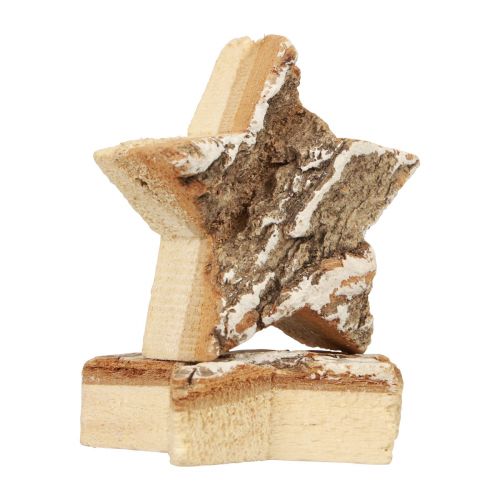 Article Décoration de Noël étoiles en bois écorce blanchie Ø5cm 12 pcs