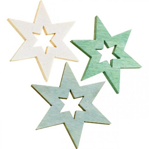 Article Décoration d'étoiles en bois Décoration de Noël Vert H4cm 72 pcs