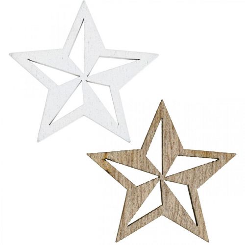 Floristik24 Étoiles en bois saupoudres déco Noël blanc/nature 3,5cm 48p